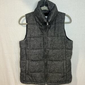 Old Navy Thick Wool Blend Puffer Vest Women’s Small Full Zip Gray Fleece Lined